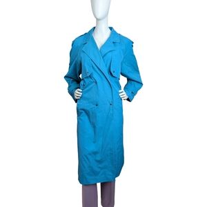 Vintage Teal Double-Breasted Trench Coat | 80s/90s VIPetites | Size M–L